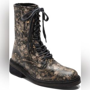 Free People Santa Fe Bootie Black Floral Leather Combat Boots EU 39 US 9 New